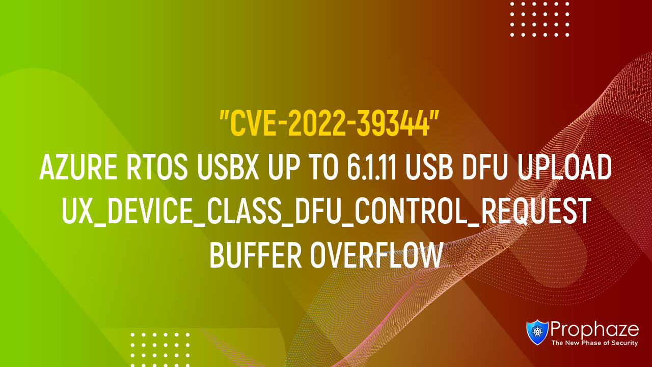 CVE-2022-39344 : AZURE RTOS USBX UP TO 6.1.11 USB DFU UPLOAD UX_DEVICE_CLASS_DFU_CONTROL_REQUEST BUFFER OVERFLOW