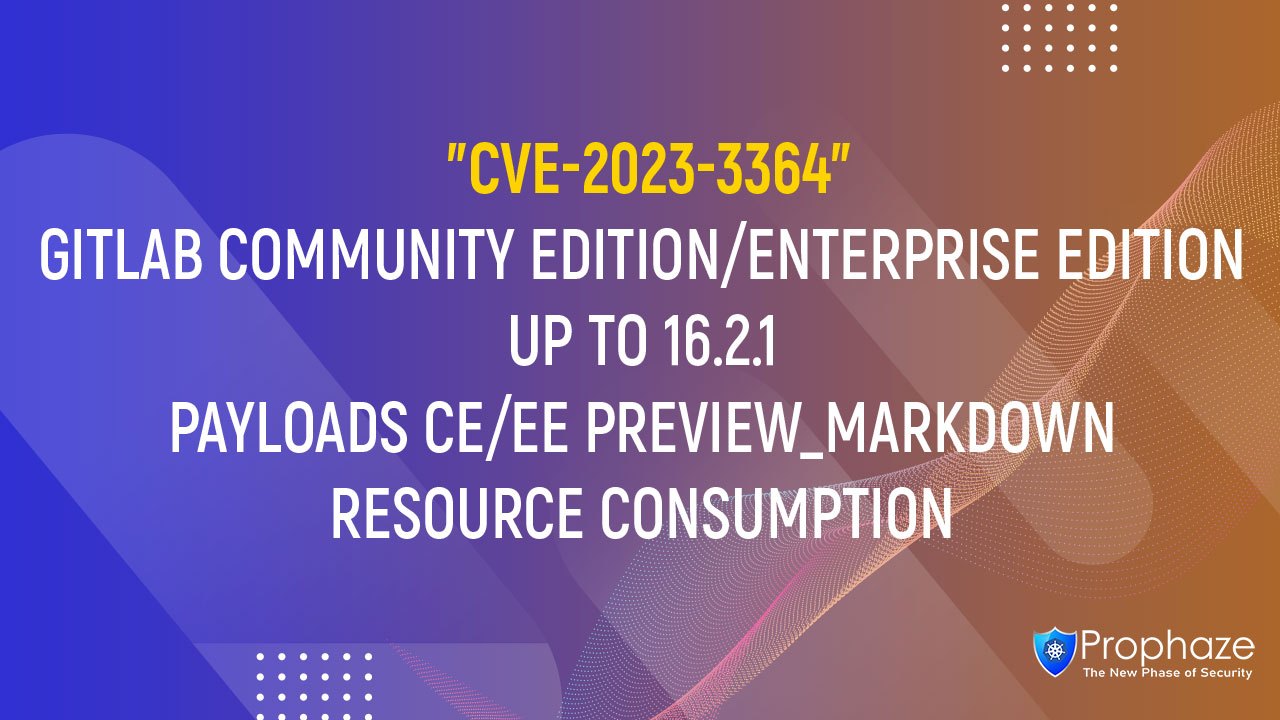 CVE-2023-3364 : GITLAB COMMUNITY EDITION/ENTERPRISE EDITION UP TO 16.2.1 PAYLOADS CE/EE PREVIEW_MARKDOWN RESOURCE CONSUMPTION