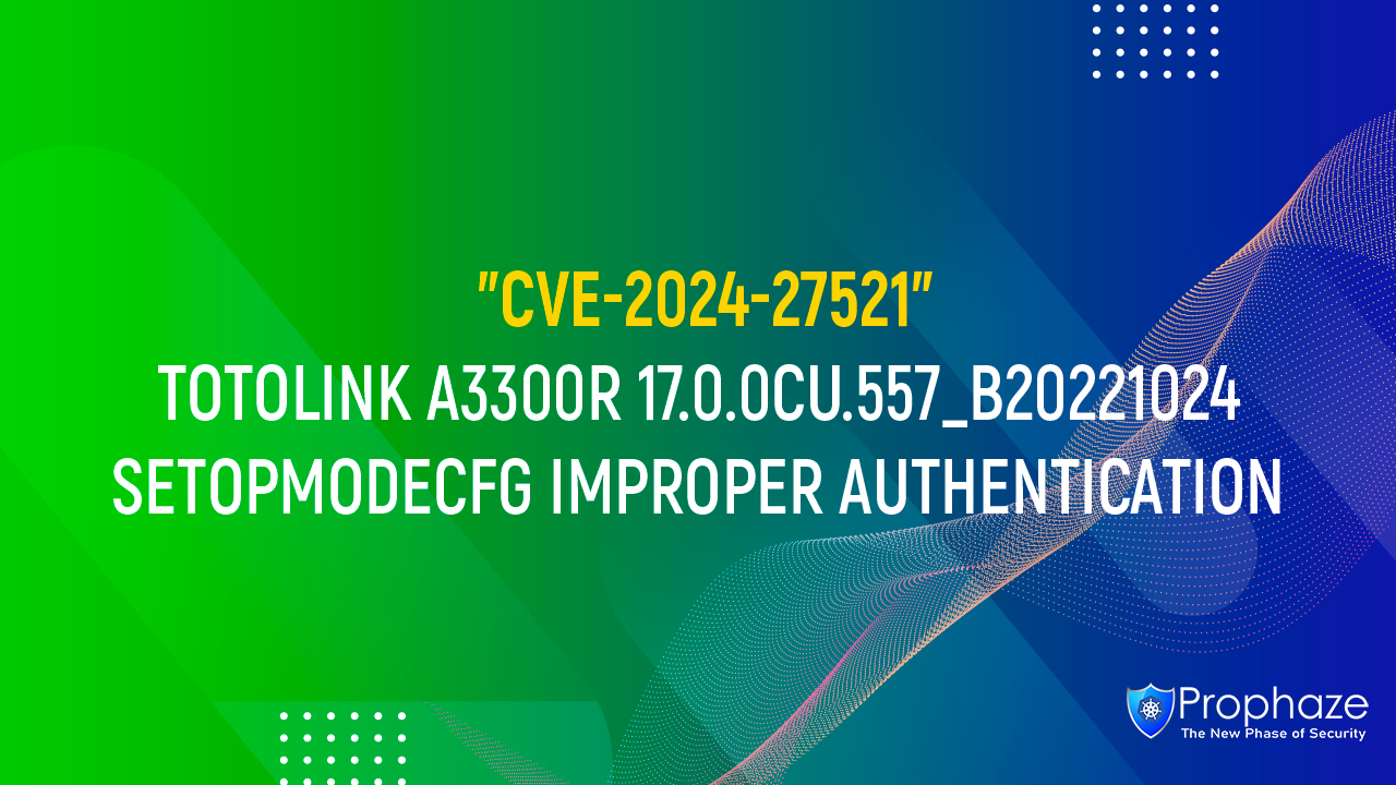 CVE-2024-27521 : TOTOLINK A3300R 17.0.0CU.557_B20221024 SETOPMODECFG IMPROPER AUTHENTICATION