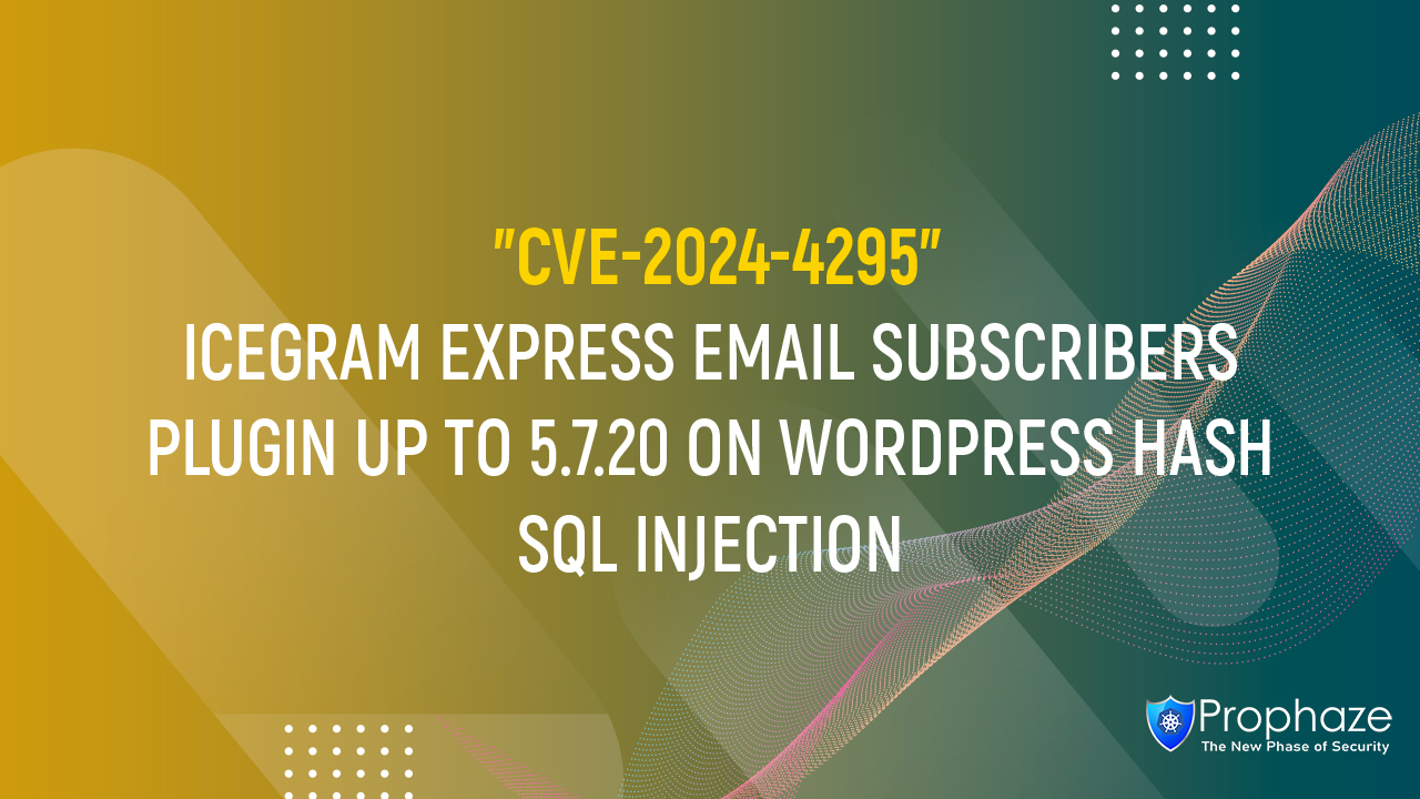 CVE-2024-4295 : ICEGRAM EXPRESS EMAIL SUBSCRIBERS PLUGIN UP TO 5.7.20 ON WORDPRESS HASH SQL INJECTION