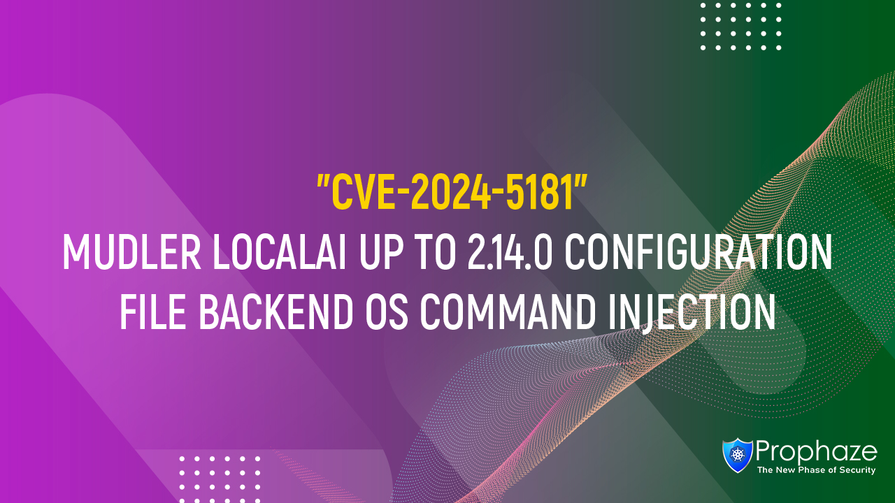 CVE-2024-5181 : MUDLER LOCALAI UP TO 2.14.0 CONFIGURATION FILE BACKEND OS COMMAND INJECTION