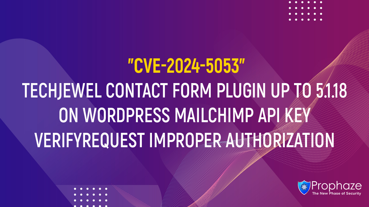 CVE-2024-5053 : TECHJEWEL CONTACT FORM PLUGIN UP TO 5.1.18 ON WORDPRESS MAILCHIMP API KEY VERIFYREQUEST IMPROPER AUTHORIZATION